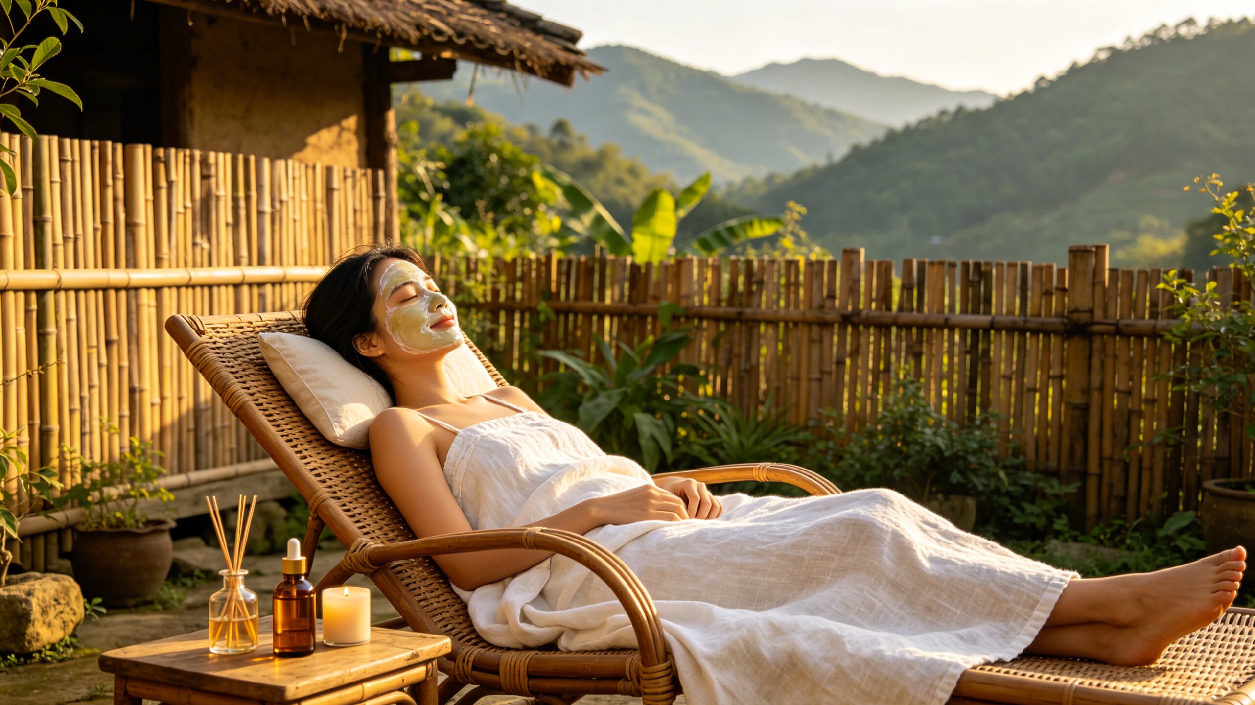 Professional masseuse performing therapeutic massage in a tranquil hotel room